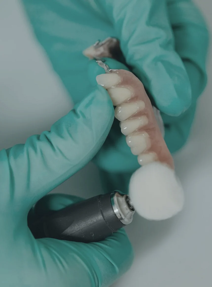 Dental technician working on a prosthesis